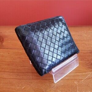 Bottega Veneta Intrecciato Weave Lambskin Bifold Wallet Black Men Unisex